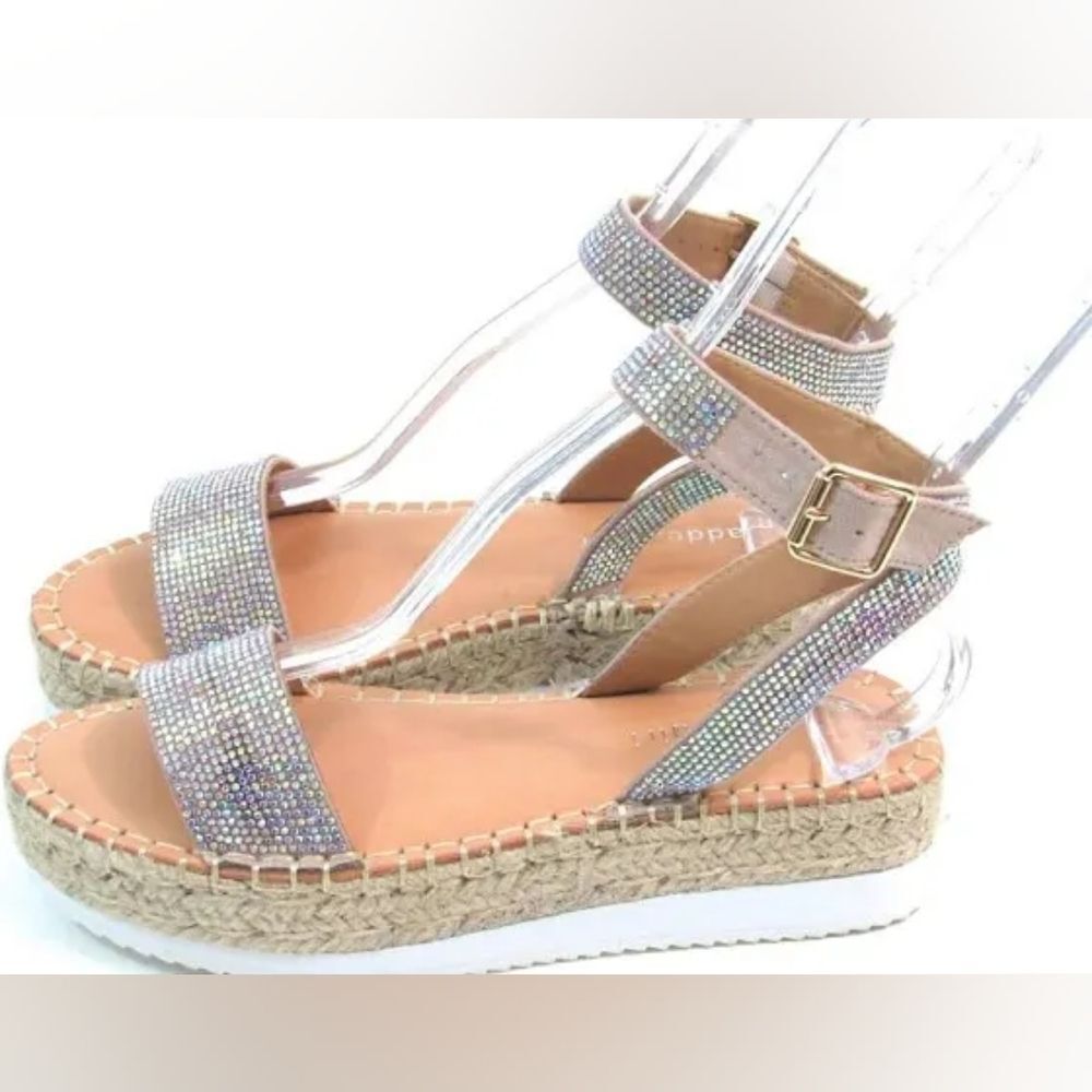 Madden Girl Blossom Rhinestone Platform Espadrille Sandals |Silver Bling |Size 6